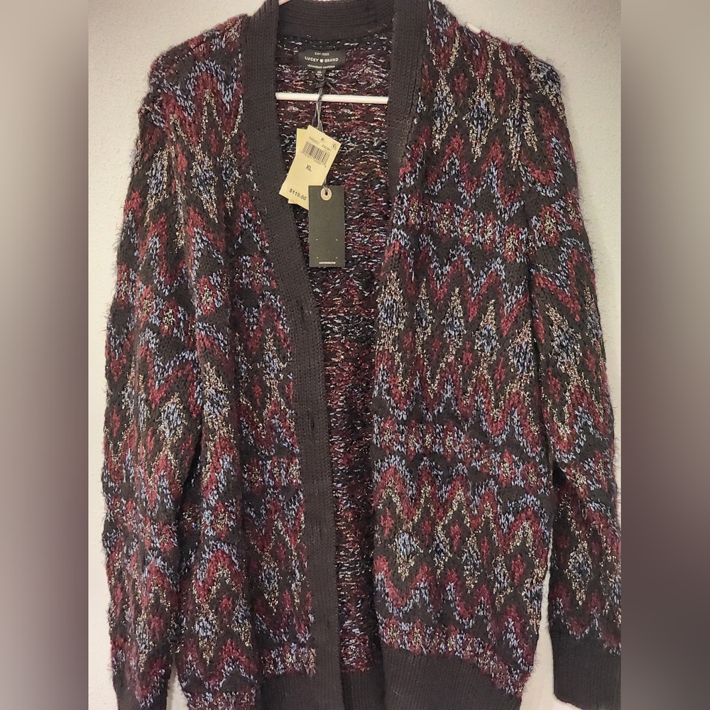 NWT Lucky Brand metallic knit cardigan. Size XL